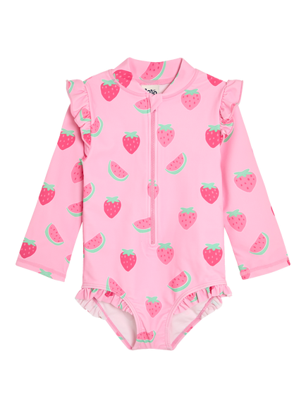 JoJo Maman Bébé Kids' Printed Long Sleeve Swimsuit, Pink, Pink