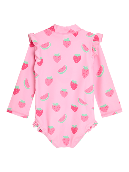 JoJo Maman Bébé Kids' Printed Long Sleeve Swimsuit, Pink - view 2, Pink