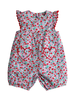 JoJo Maman Bébé Baby Cotton Ditsy Floral Playsuit, Bright Red, Bright Red