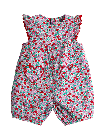 JoJo Maman Bébé Baby Cotton Ditsy Floral Playsuit, Bright Red, Bright Red
