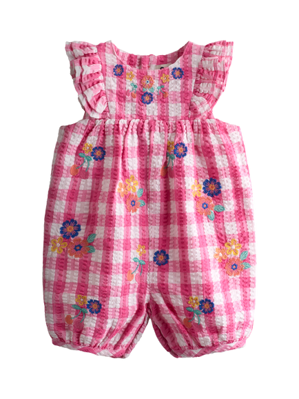 JoJo Maman Bébé Baby Cotton Floral Embroidered Playsuit, Mid Pink, Mid Pink