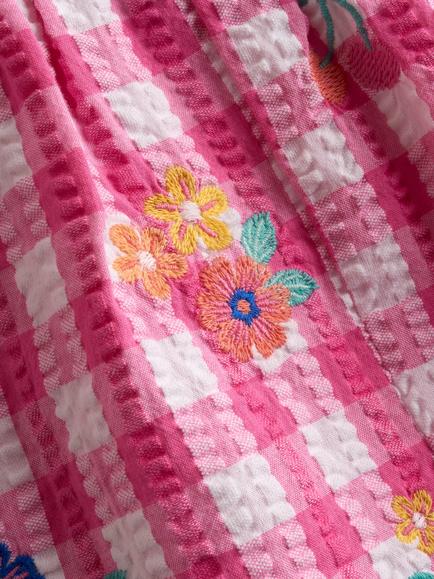 JoJo Maman Bébé Baby Cotton Floral Embroidered Playsuit, Mid Pink - view 2, Mid Pink