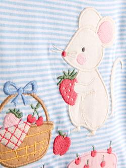 JoJo Maman Bébé Kids' Cotton Appliqué Mouse Picnic T-Shirt, Blue/Multi - view 2, Blue/Multi