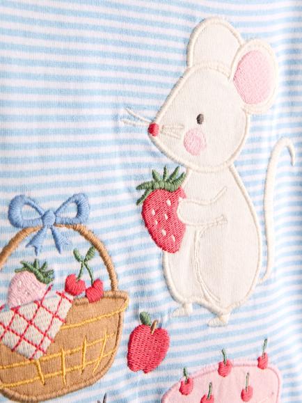 JoJo Maman Bébé Kids' Cotton Appliqué Mouse Picnic T-Shirt, Blue/Multi - view 2, Blue/Multi