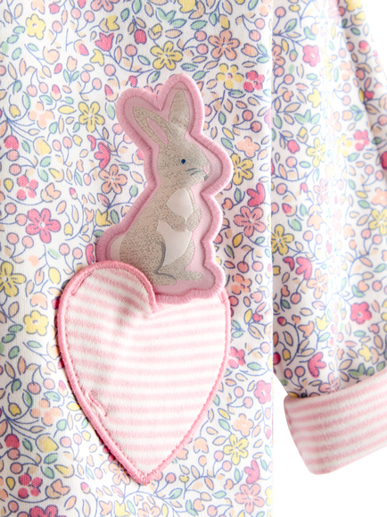JoJo Maman Bébé Kids' Bunny Appliqué & Ditsy Print Reversible Hoodie, Light Pink - view 2, Light Pink