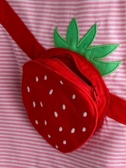 JoJo Maman Bébé Kids' Strawberry Bag Appliqué T- Shirt, Mid Pink - view 2, Mid Pink