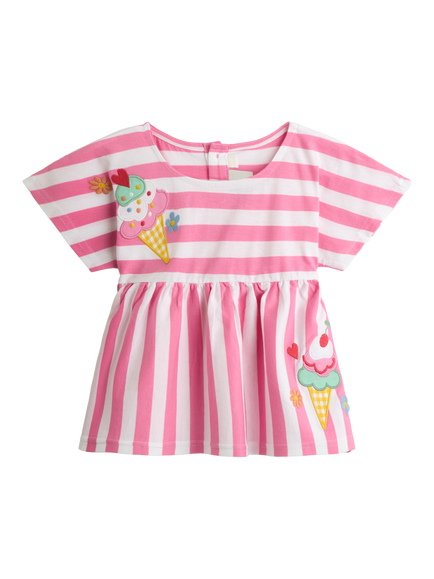 JoJo Maman Bébé Kids' Ice-Cream Peplum T-Shirt, Mid Pink, Mid Pink
