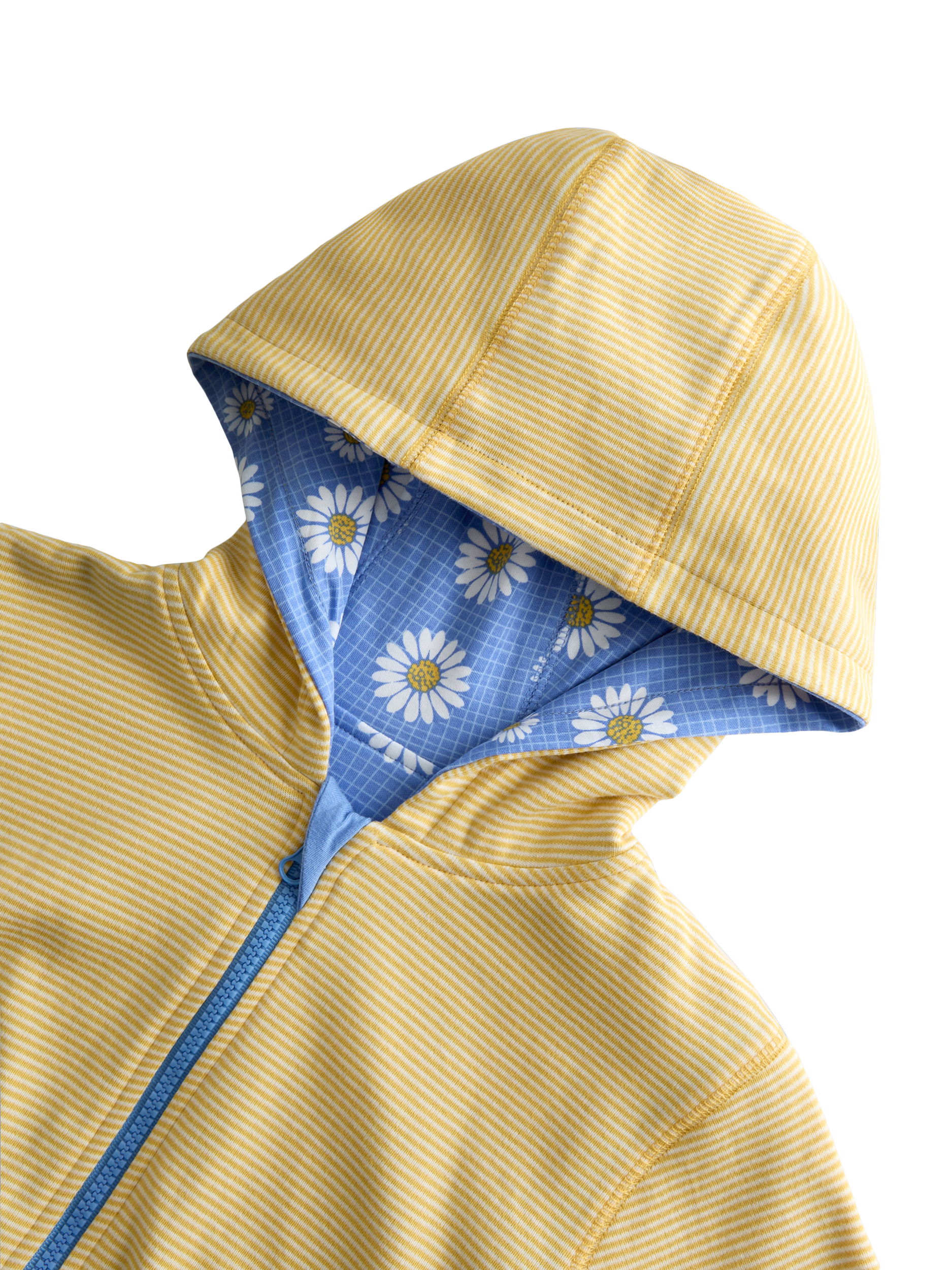 JoJo Maman Bébé Kids' Reversible Daisy Hoodie, Light Yellow/Blue