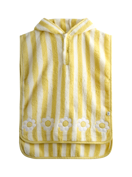 JoJo Maman Bébé Kids' Embroidered Daisy Striped Towelling Poncho, Light Yellow, Light Yellow