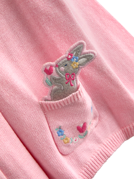 JoJo Maman Bébé Baby Cotton Bunny Pet-in--Pocket Cardigan, Light Pink - view 2, Light Pink