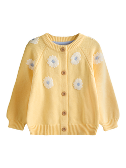 JoJo Maman Bébé Kids' Cotton Daisy Embroidered Cardigan, Light Yellow, Light Yellow