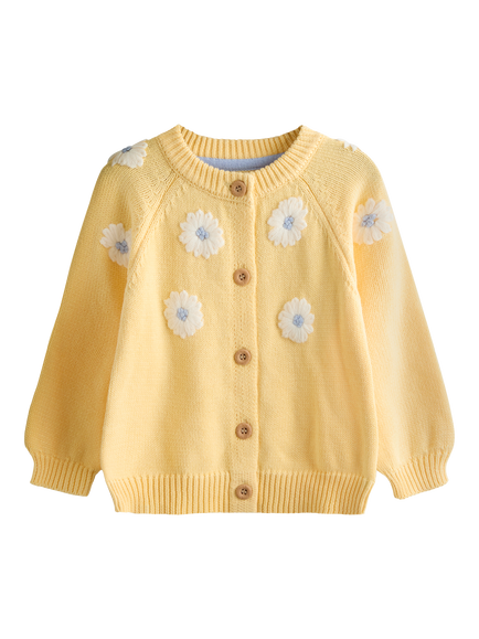 JoJo Maman Bébé Kids' Cotton Daisy Embroidered Cardigan, Light Yellow, Light Yellow