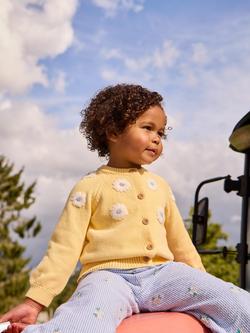 JoJo Maman Bébé Kids' Cotton Daisy Embroidered Cardigan, Light Yellow - view 2, Light Yellow
