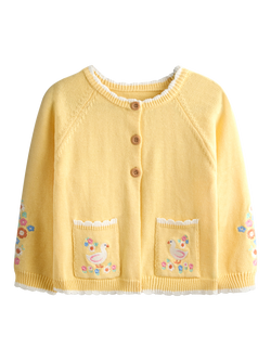 JoJo Maman Bébé Kids' Cotton Duck Embroidered Cardigan, Light Yellow, Light Yellow