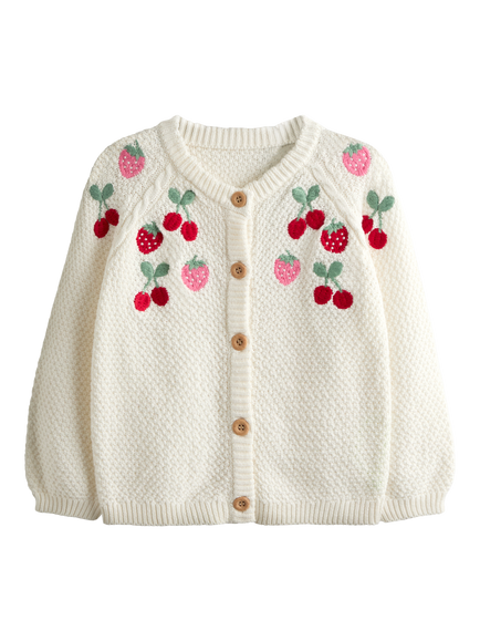 JoJo Maman Bébé Kids' Cotton Fruit Embroidered Cardigan, Cream, Cream