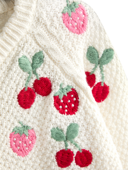 JoJo Maman Bébé Kids' Cotton Fruit Embroidered Cardigan, Cream - view 2, Cream