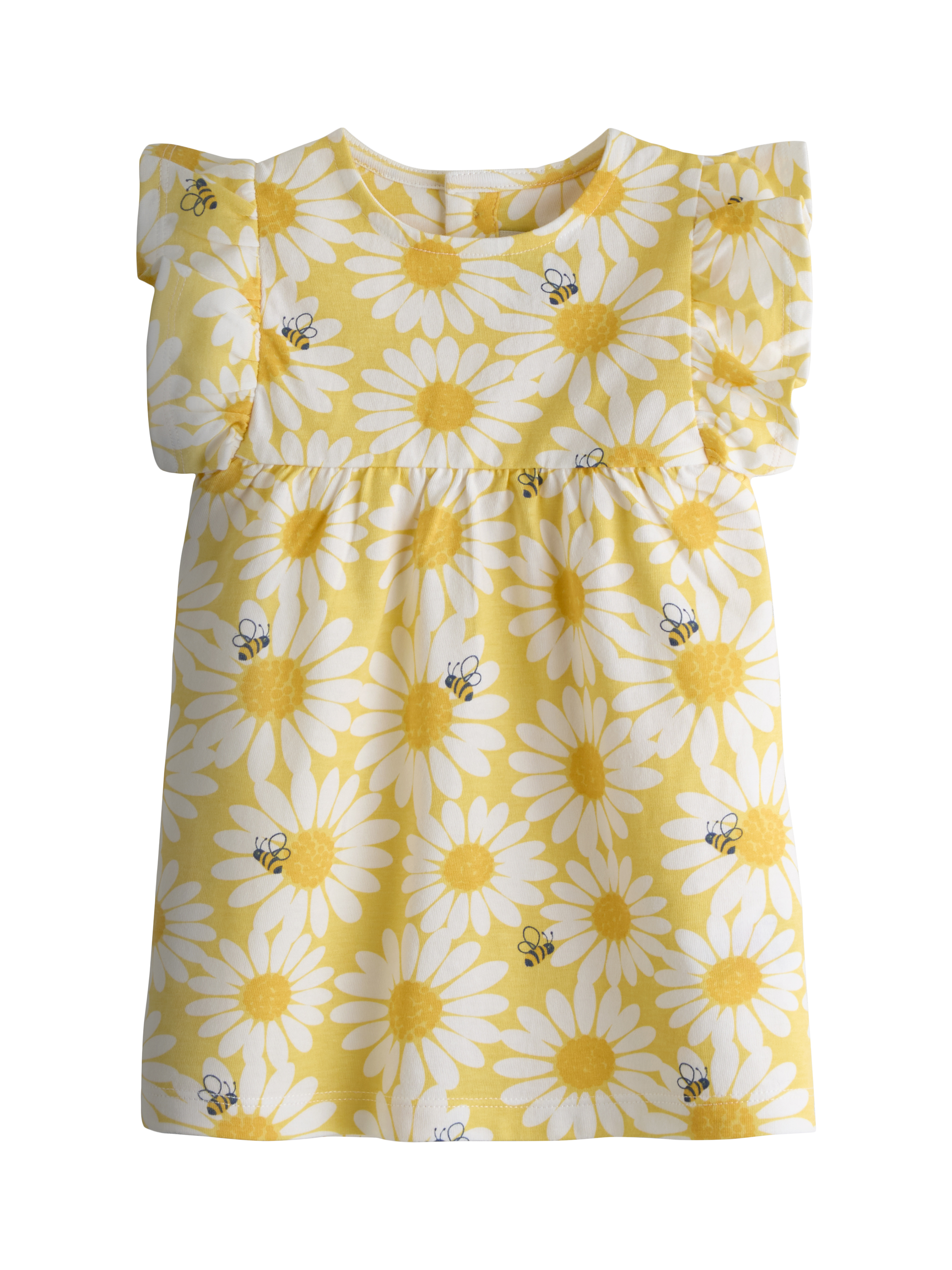 JoJo Maman Bébé Kids' Frill Sleeve T-Shirt, Pack of 2, Light Yellow/Blue