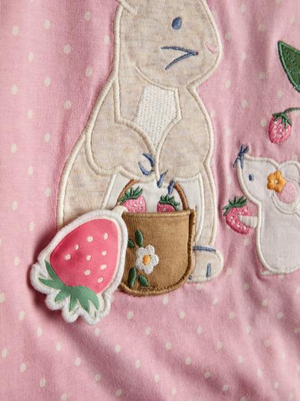 JoJo Maman Bébé Kids' Cotton Bunny & Mouse Appliqué T-Shirt, Light Pink - view 2, Light Pink
