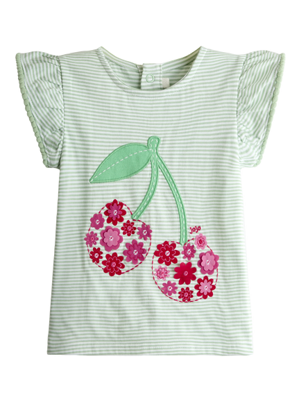 JoJo Maman Bébé Kids' Appliqué Frill Shoulder T-Shirt, Light Green, Light Green
