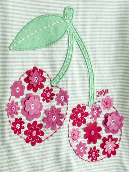 JoJo Maman Bébé Kids' Appliqué Frill Shoulder T-Shirt, Light Green - view 2, Light Green