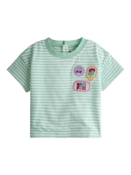 JoJo Maman Bébé Kids' Ice Cream Bag Appliqué Puff Sleeve T-Shirt, Light Blue, Light Blue