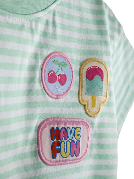 JoJo Maman Bébé Kids' Ice Cream Bag Appliqué Puff Sleeve T-Shirt, Light Blue - view 2, Light Blue