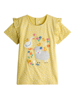 JoJo Maman Bébé Kids' Cotton Lamb Applique Cotton T-Shirt, Mid Yellow, Mid Yellow