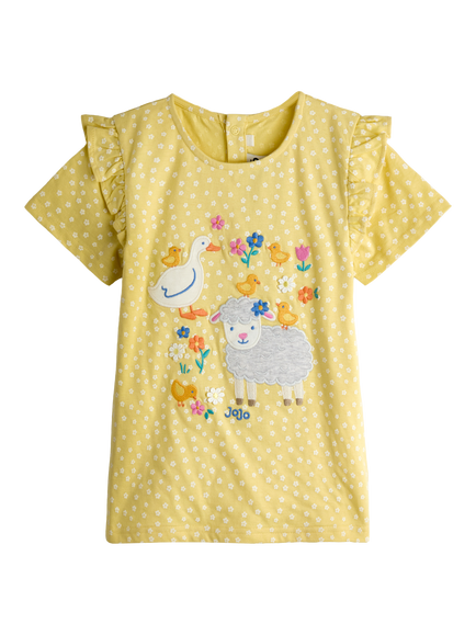 JoJo Maman Bébé Kids' Cotton Lamb Applique Cotton T-Shirt, Mid Yellow, Mid Yellow
