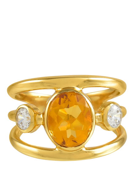 Shyla Gigi Open Band Crystal Ring, Citrine Gold, Citrine Gold
