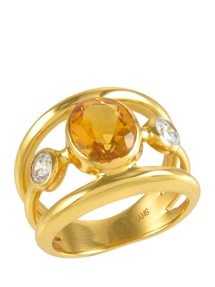 Shyla Gigi Open Band Crystal Ring, Citrine Gold - view 2, Citrine Gold