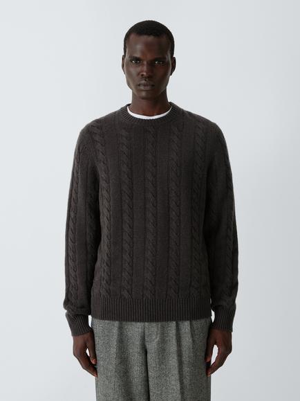 John Lewis Cable Knit Cashmere Jumper, Dark Chocolate, Dark Chocolate