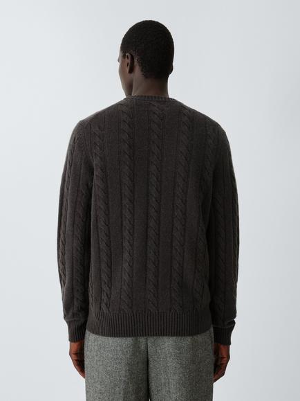 John Lewis Cable Knit Cashmere Jumper, Dark Chocolate - view 2, Dark Chocolate