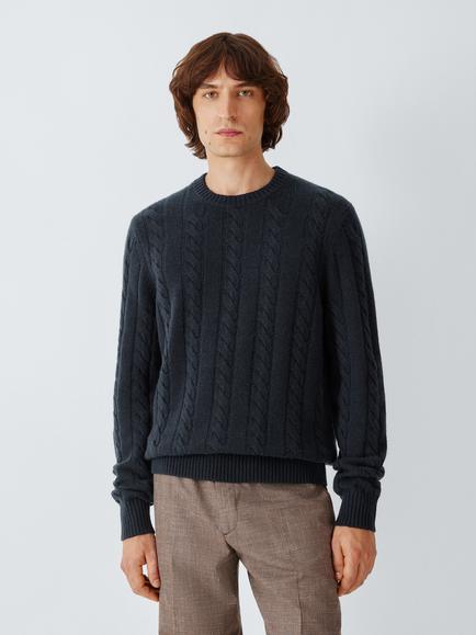 John Lewis Cable Knit Cashmere Jumper, Navy, Navy
