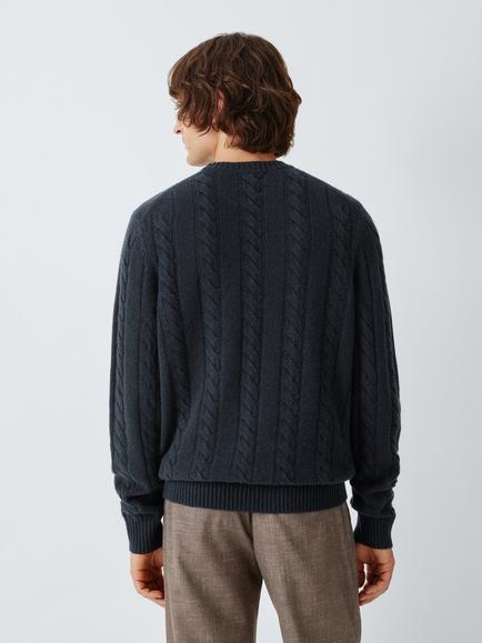 John Lewis Cable Knit Cashmere Jumper, Navy - view 2, Navy
