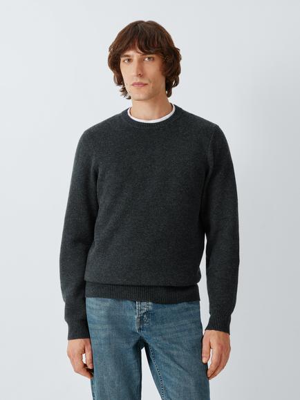 John Lewis Honeycomb Cashmere Crew Neck Jumper - view 2, Charcoal