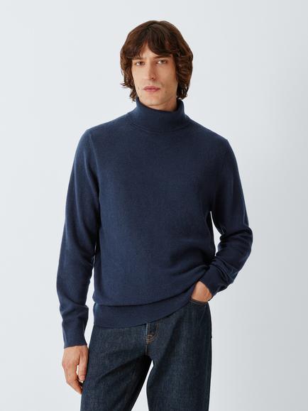 John Lewis Cashmere Roll Neck Jumper, Navy, Navy