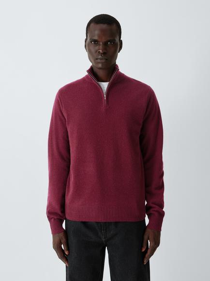 John Lewis Zip Neck Cashmere Jumper, Burgundy