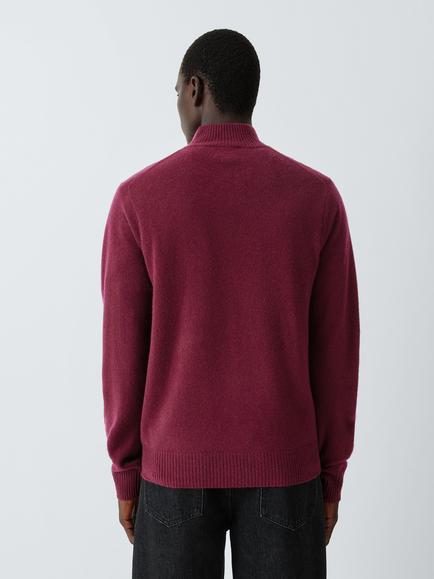 John Lewis Zip Neck Cashmere Jumper - view 2, Burgundy