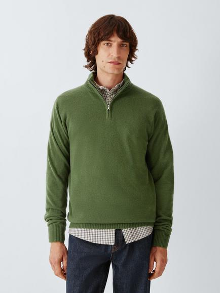 John Lewis Zip Neck Cashmere Jumper, Basil