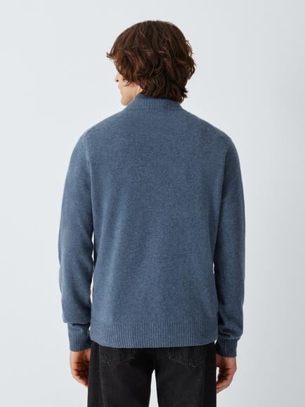 John Lewis Cashmere Quarter-Zip Jumper, Mid Blue Melange - view 2, Mid Blue Melange