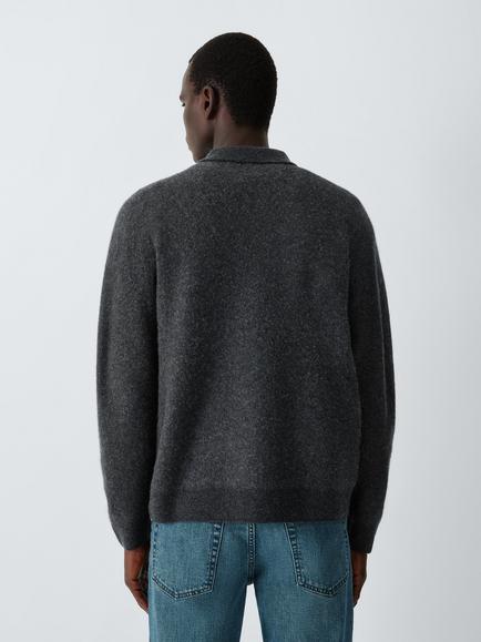 John Lewis Button Through Merino Wool Cashmere Blend Jumper, Charcoal - view 2, Charcoal