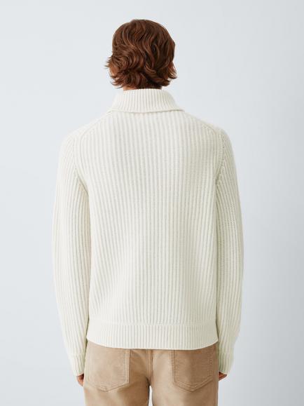 John Lewis Ribbed Merino Wool Cashmere Blend Roll Neck Jumper, Ecru - view 2, Ecru