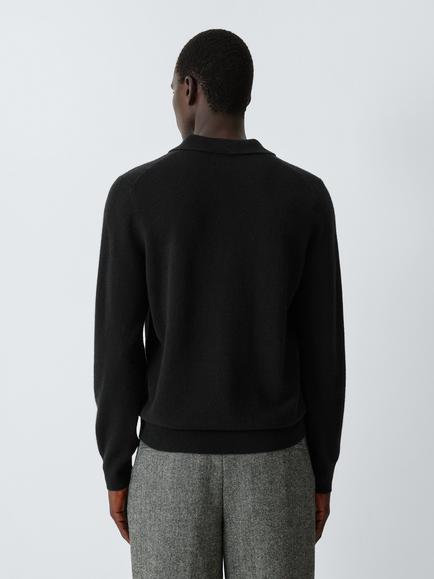 John Lewis Long Sleeve Cashmere Polo Shirt, Black - view 2, Black