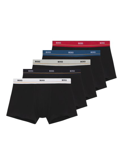 BOSS Stretch Cotton Logo Waistband Trunks, Pack of 5, Multi, Multi