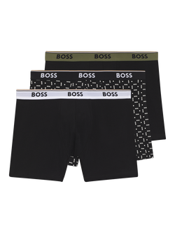 BOSS Stretch Cotton Logo Waistband Trunks, Pack of 3, Black, Black