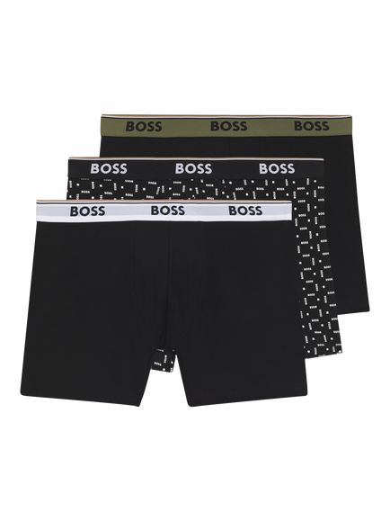 BOSS Stretch Cotton Logo Waistband Trunks, Pack of 3, Black, Black