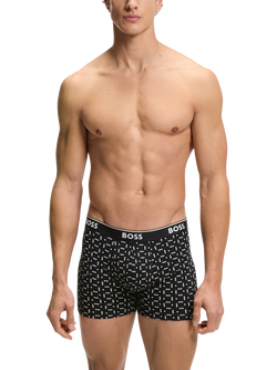 BOSS Stretch Cotton Logo Waistband Trunks, Pack of 3, Black - view 2, Black