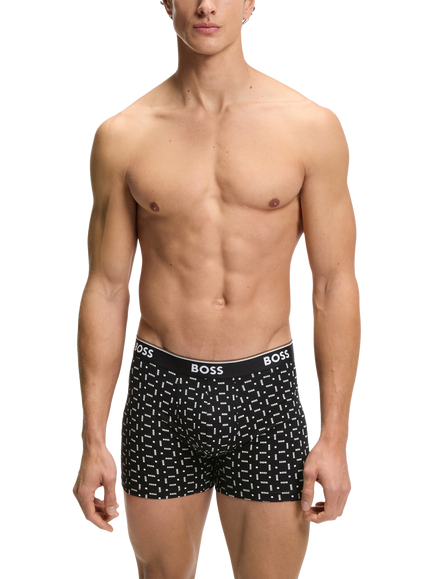 BOSS Stretch Cotton Logo Waistband Trunks, Pack of 3, Black - view 2, Black