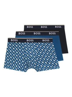 HUGO BOSS Stretch Cotton Jersey Trunks, Pack of 3, Blue/Multi, Blue/Multi