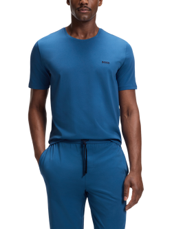 BOSS Stretch Cotton Short Sleeve Pyjama Top, Open Blue, Open Blue